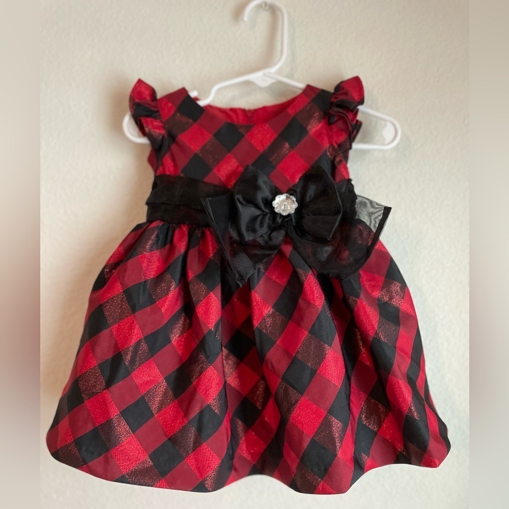 Bonnie Baby Red and Black Buffalo Check Dress with accent bow size 9M-NWT